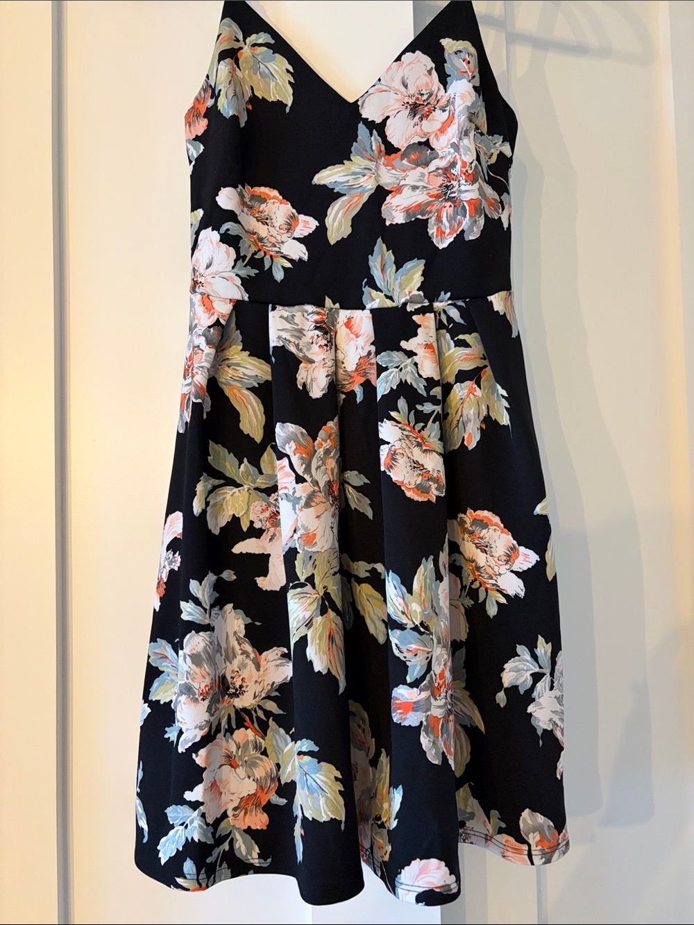 Girls' Floral Black Jersey Party Dress with Pink & Cream Blooms (M)